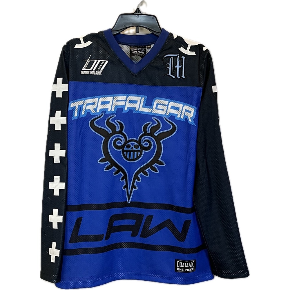 Dim Mak x One Piece Aoki Trafalgar Law Jersey Blue Black Long Sleeve Mens 96